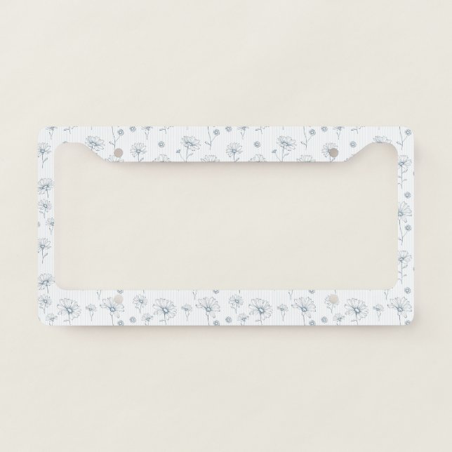 Pastel Daisy Line Art Stripe (2) License Plate Frame (Front)