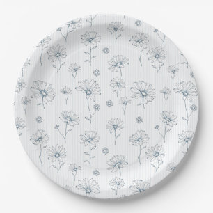 Pastel Daisy Line Art Stripe (2) Paper Plates