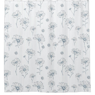 Pastel Daisy Line Art Stripe (2) Shower Curtain