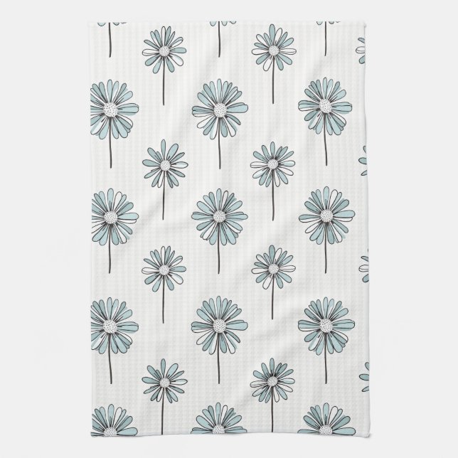 Pastel Daisy Line Art Stripe Kitchen Towel (Vertical)