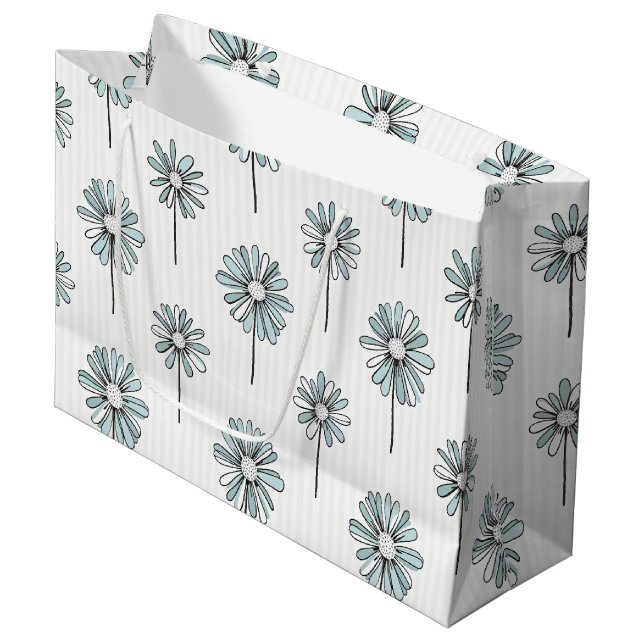 Pastel Daisy Line Art Stripe Large Gift Bag (Front Angled)