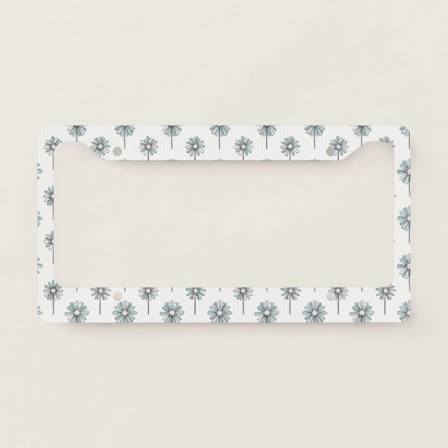 Pastel Daisy Line Art Stripe License Plate Frame (Front)