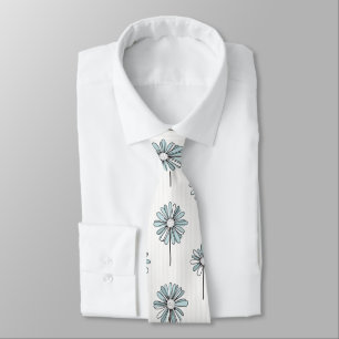 Pastel Daisy Line Art Stripe Neck Tie