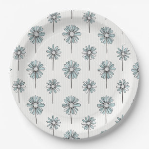 Pastel Daisy Line Art Stripe Paper Plates