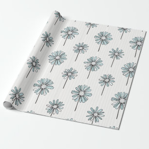 Pastel Daisy Line Art Stripe Wrapping Paper