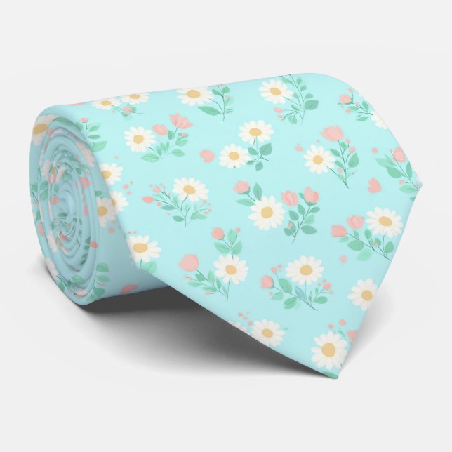 Pastel Daisy Scatter Pattern Neck Tie (Rolled)