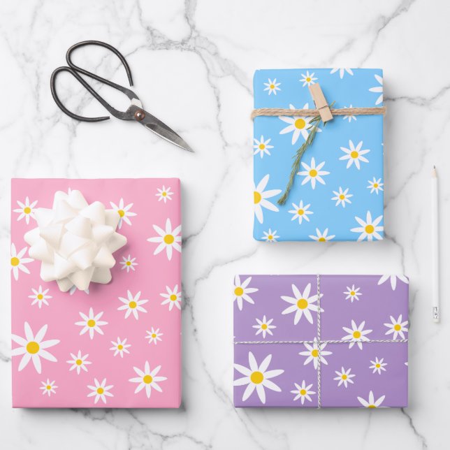Pastel Daisy Wrapping Paper Sheet Set (Front)