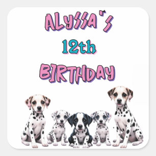 Pastel Dalmatian Dogs Birthday Party Square Sticker