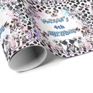 Pastel Dalmatian Puppy Watercolor Birthday Wrapping Paper