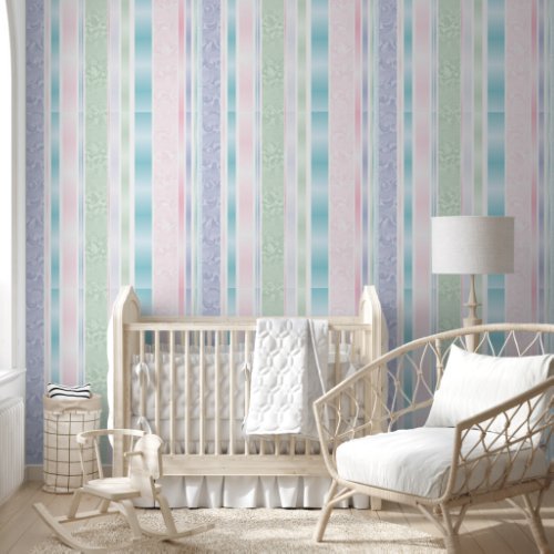 Pastel Damask and Striped Design Wallpaper