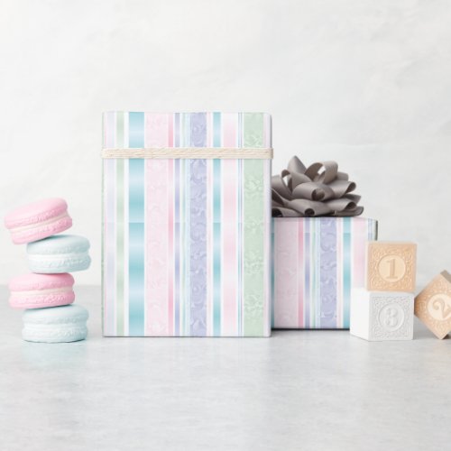 Pastel Damask and Striped Design Wrapping Paper