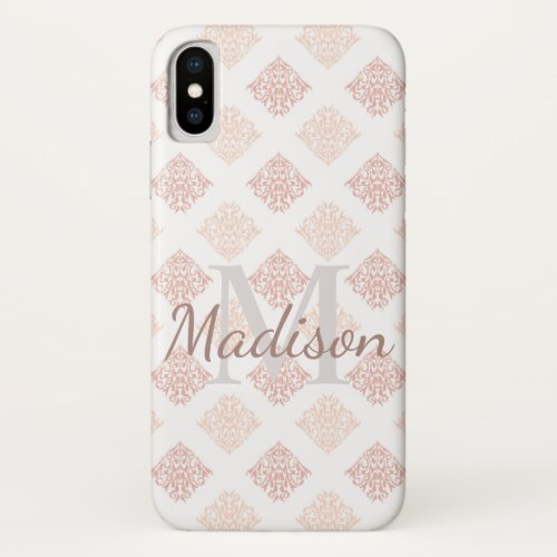 Pastel Damask Blush Pink Cute Initial Name iPhone X Case