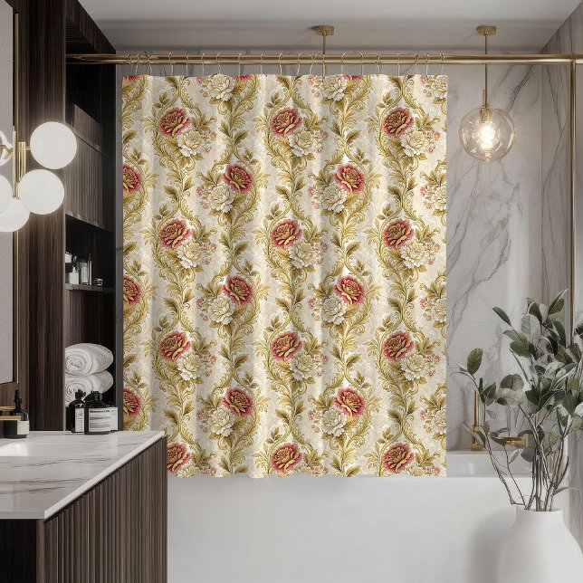 Pastel Damask Curtain Victorian-Inspired Bath Look (Pastel Damask Curtain Victorian-Inspired Bath Look)