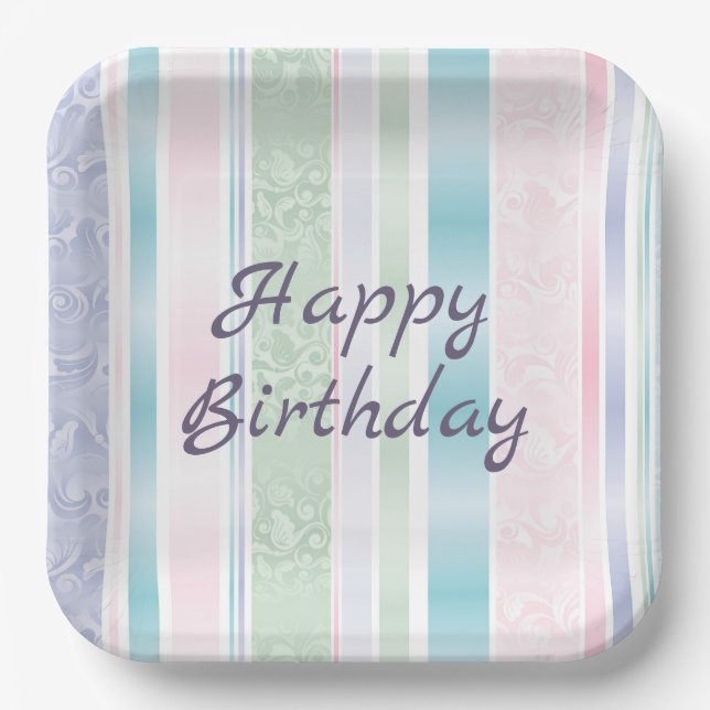 Pastel Damask For Birthday Paper Plates (Front)