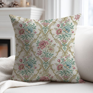 Pastel Damask Pillow Vintage Victorian Home Accent