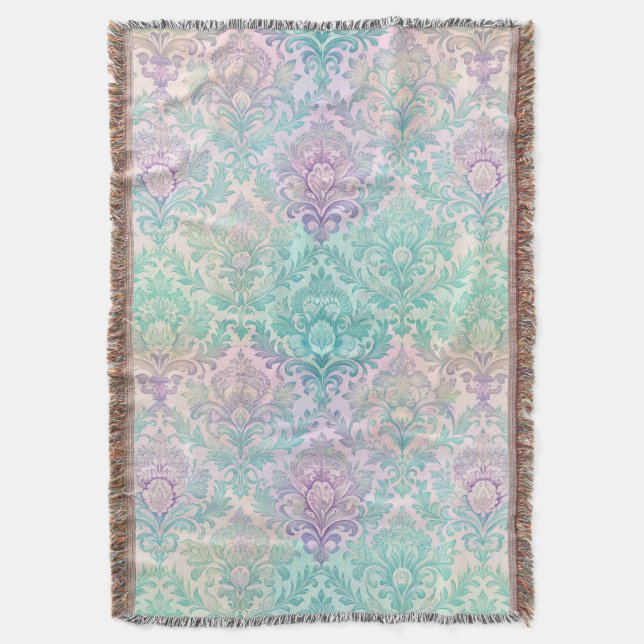 Pastel Damask Throw Blanket (Front Vertical)