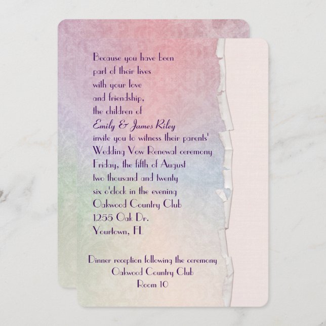 Pastel Damask with torn edge Invitation (Front/Back)