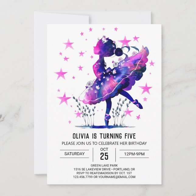 Pastel Dancer Ballerina Birthday Invitation (Front)