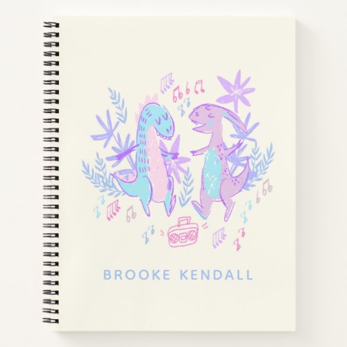 Pastel Dancing Dinosaurs Purple Blue Personalized Notebook