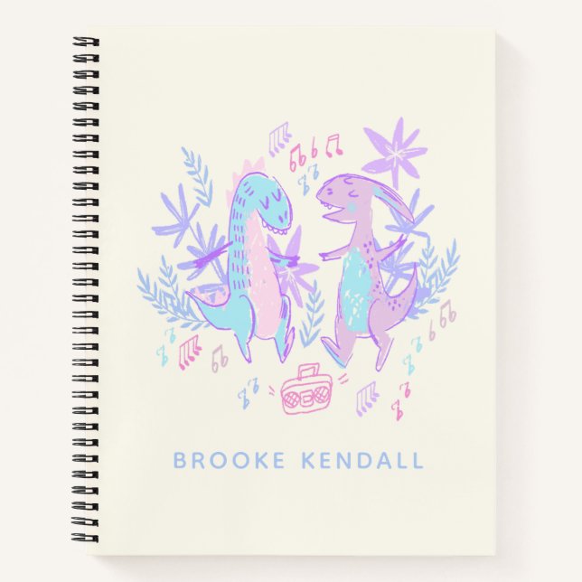 Pastel Dancing Dinosaurs Purple Blue Personalized Notebook (Front)