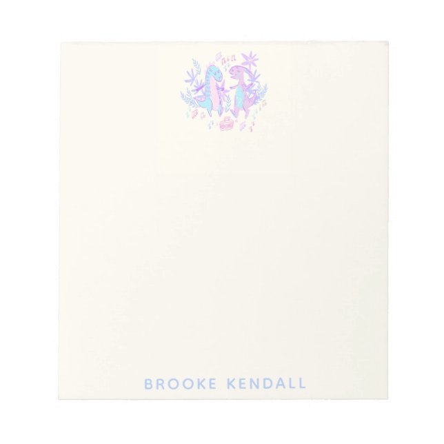 Pastel Dancing Dinosaurs Purple Blue Personalized Notepad (Front)