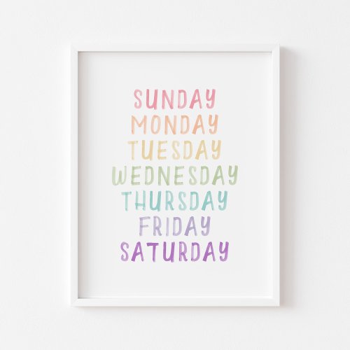 Pastel day of week poster