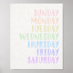 Pastel Days of the Week Education Nursery Print