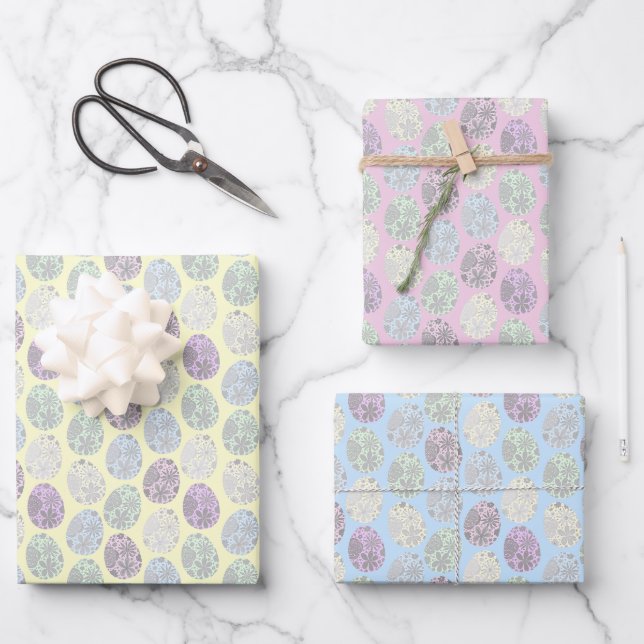 Pastel Decorated Easter Eggs Wrapping Paper Sheets (Front)