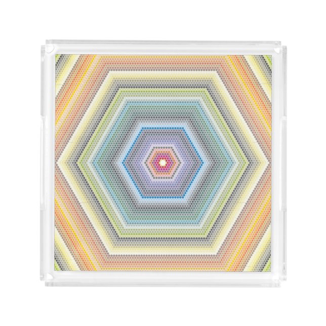 Pastel Decreasing Hexagon Geometric Art Acrylic Tray (Front)