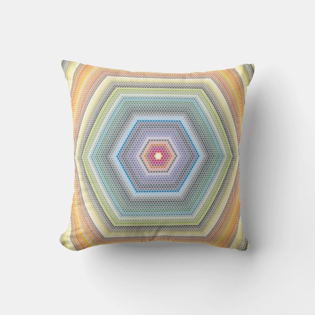 Pastel Decreasing Hexagon Geometric Art Throw Pillow (Front)