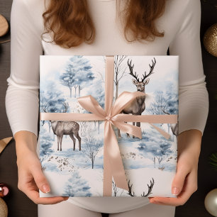 Pastel Deer Watercolor Sage Green Winter Wrapping Paper
