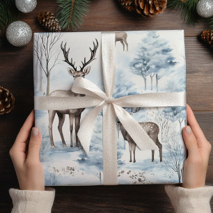 Pastel Deer Watercolor Sage Green Winter Wrapping Paper Sheets