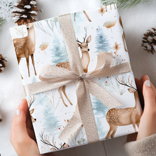 Pastel Deer Watercolor Winter Christmas Wrapping Paper Sheets