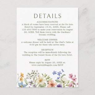 Pastel Delicate Wildflowers Wedding Details Enclosure Card