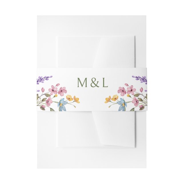 Pastel Delicate Wildflowers Wedding Invitation Belly Band (Front Example)