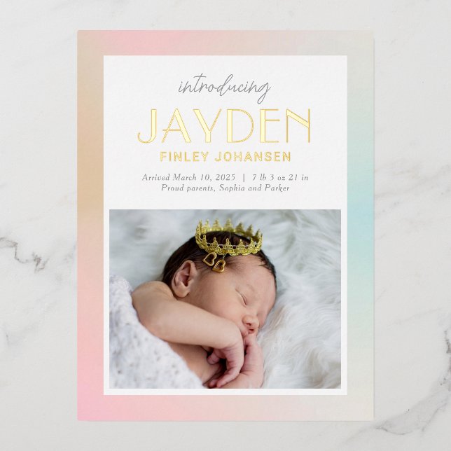 Pastel Delight Foil Birth Announcement Postcard (Front)
