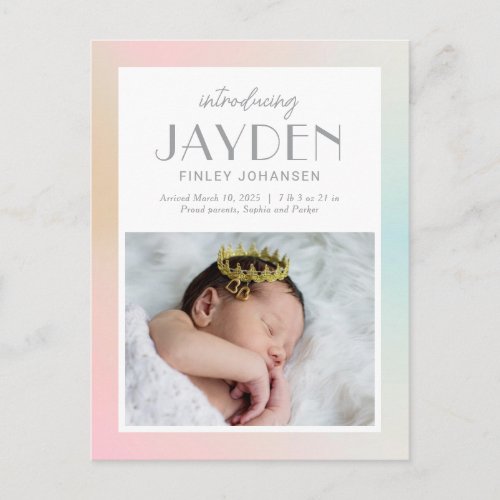 Pastel Delight Modern Birth Announcement Postcard
