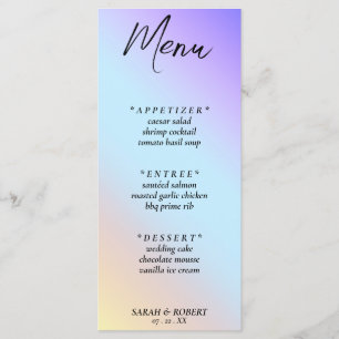 Pastel Diagonal Ombre Rainbow Wedding Menu