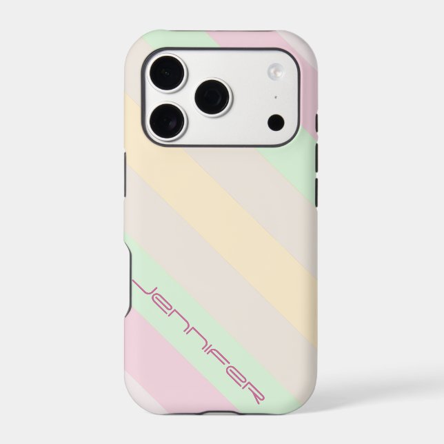 Pastel Diagonal Stripe Minimalist with Name Case-Mate iPhone Case (Back)