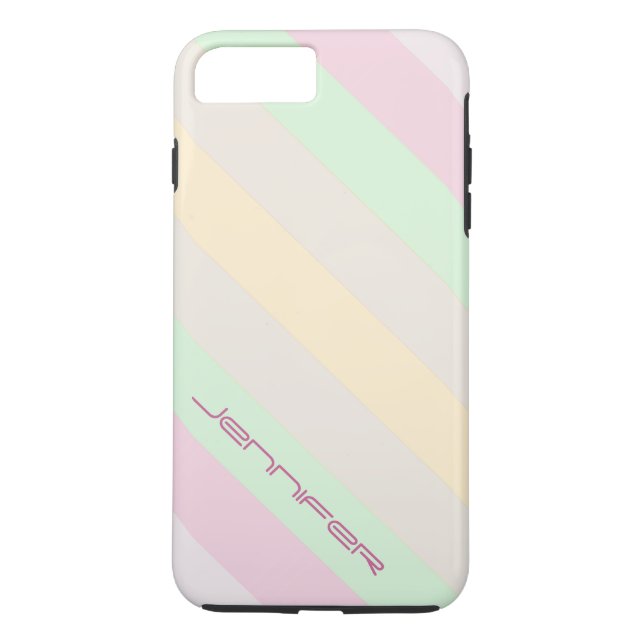 Pastel Diagonal Stripe with Name, Tough Case-Mate iPhone Case (Back)