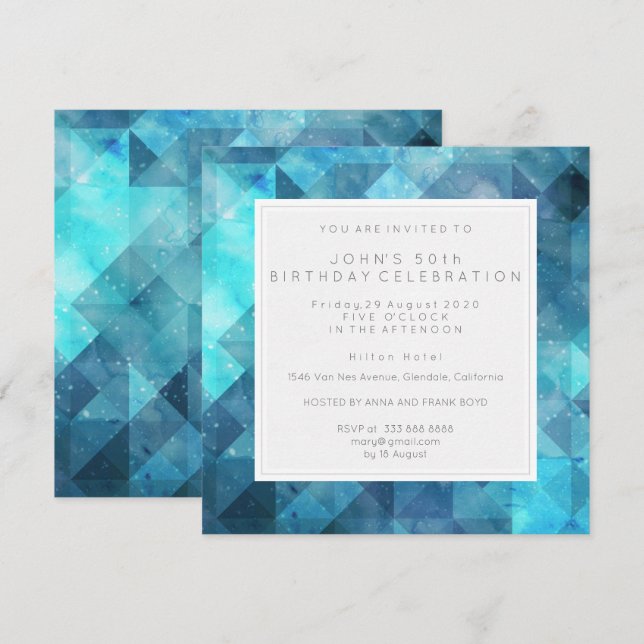 Pastel Diamond Geometric Birthday Party Blue Invitation (Front/Back)