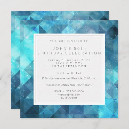 Pastel Diamond Geometric Birthday Party Blue Invitation