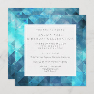 Pastel Diamond Geometric Birthday Party Blue Invitation