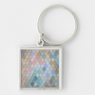 Pastel Diamond Pattern Mermaid Blue Green Pink Keychain