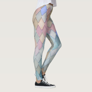 Pastel Diamond Pattern Mermaid Blue Green Pink Leggings