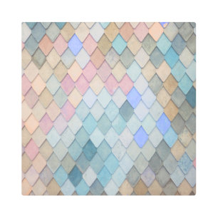 Pastel Diamond Pattern Mermaid Blue Green Pink Metal Print