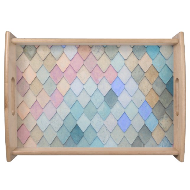 Pastel Diamond Pattern Mermaid Blue Green Pink Serving Tray (Front)