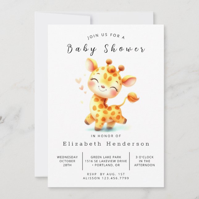 Pastel Digital Giraffe Baby Shower Invitation (Front)