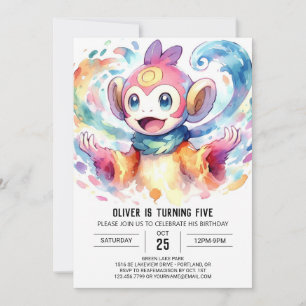 Pastel Digital Monkey Birthday Invitation