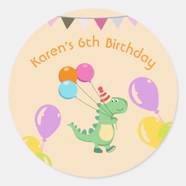 Pastel Dino Birthday Stickers (Front)